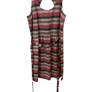 Ann Taylor LOFT Linen Rayon Blend Sleeveless Tie Belt Striped Dress, Size 10